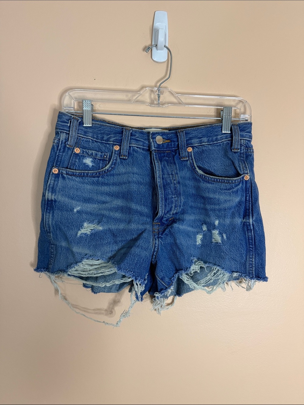 Women's Distressed Blue Denim Shorts
